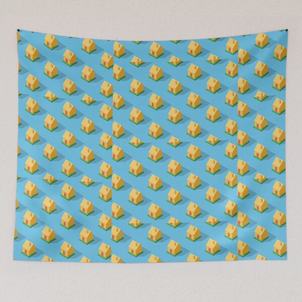 Item preview, Colorful isometric pattern of charming yellow houses on a bright blue backdrop designed and sold by MiraCleAI.