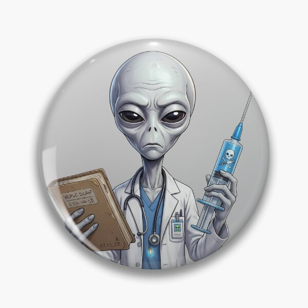 Item preview, Alien Doctor with Vaccine Syringe and Medical Clipboard designed and sold by Sunkhung.