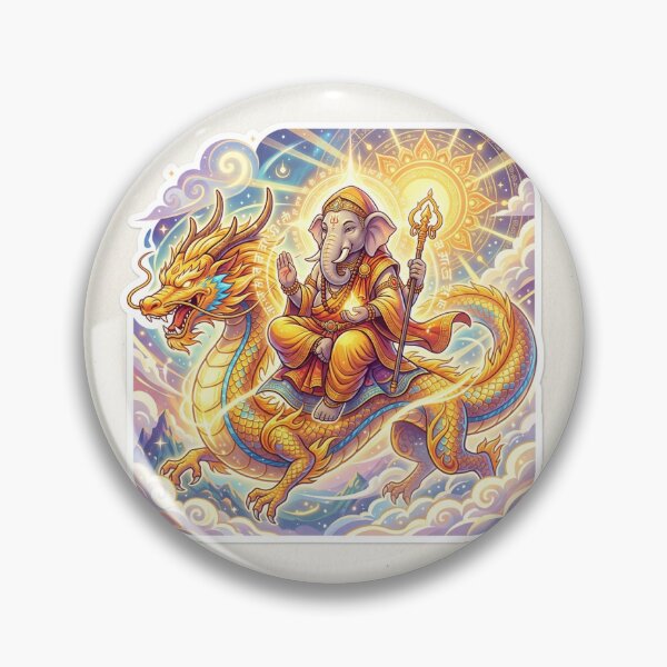Item preview, Elephant God Ganesha Riding Golden Dragon Anime Sticker Illustration designed and sold by uegi.