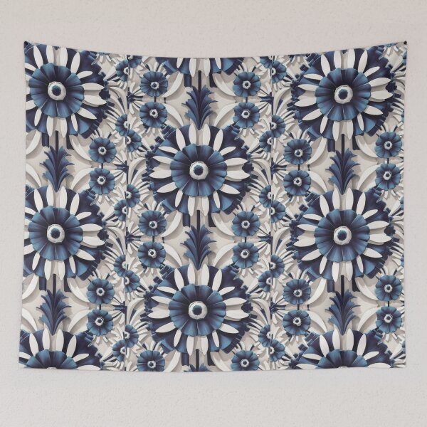 Item preview, Intricate paper flowers in blue and white create a stunning decorative wall art piece inspired by nature designed and sold by MiraCleAI.