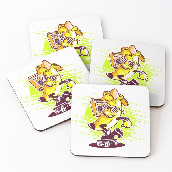 Item preview, Cool Cartoon Banana Skateboarding with Boombox Mascot Art designed and sold by BrewChef.