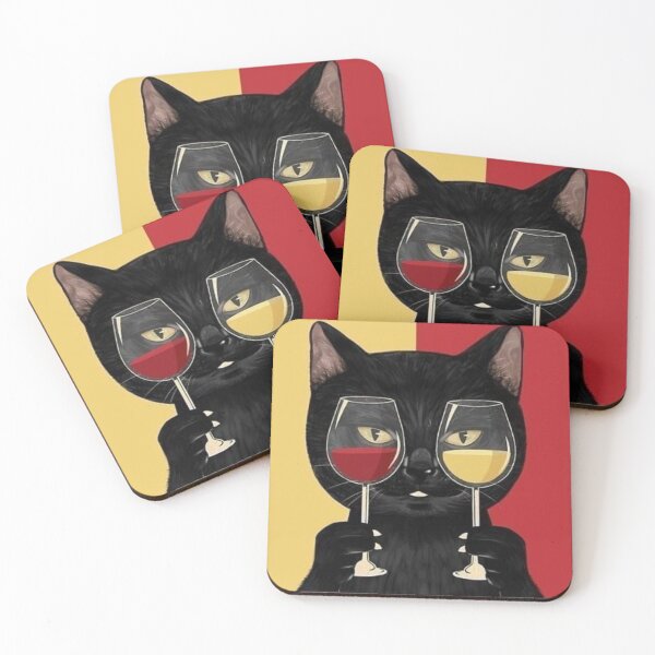 Item preview, Funny Black Cat Red and White Wine Glasses Art designed and sold by     Pink Chaos Club.