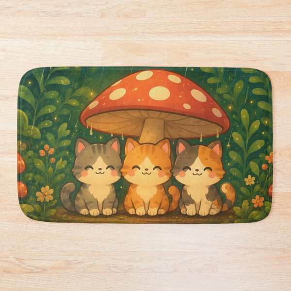 Item preview, Cute Three Cats Under Mushroom Desk Mat, Kawaii Forest Cat Extended Mouse Pad designed and sold by IconicDesignsXd.