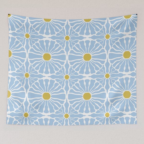 Item preview, Blue and Gold Botanical Flower Tile Pattern designed and sold by sunsmilestudio.