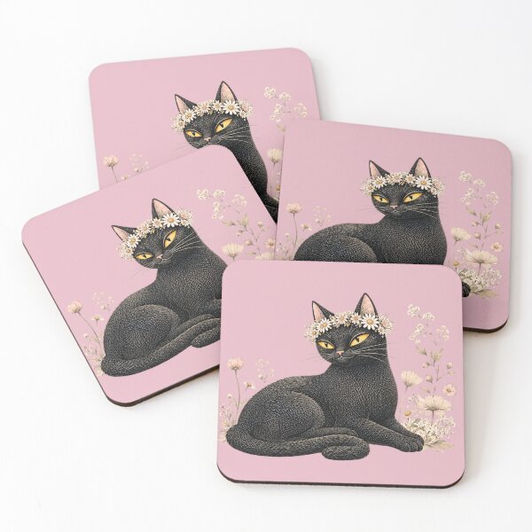 Item preview, Floral Black Cat with Flower Crown, Sticker, Shirts, Mug and Apron designed and sold by VelvetClawStudio.