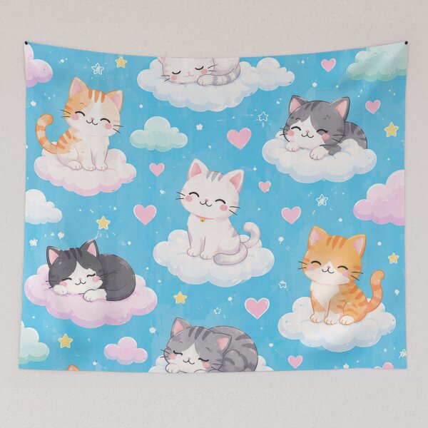 Item preview, Cute Cats on Clouds Shower Curtain – Kawaii Pastel Cat Bathroom Decor designed and sold by IconicDesignsXd.