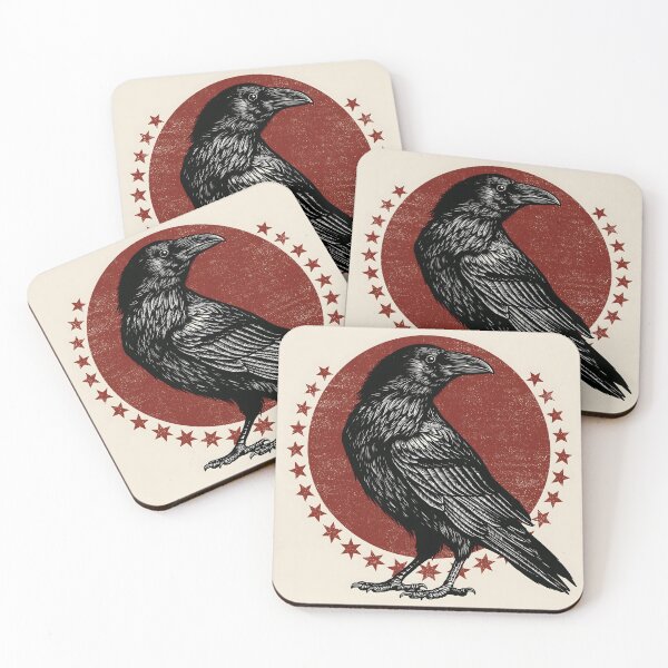 Item preview, Black Raven Red Sun Stars Emblem Logo On Beige Background designed and sold by GrinGalore.