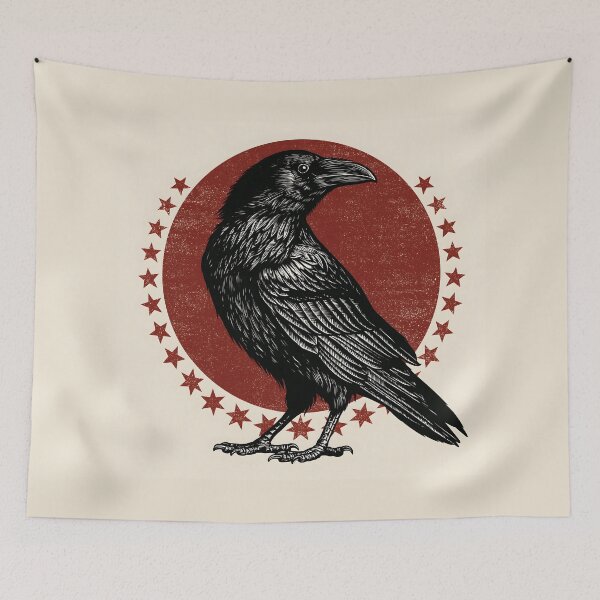 Item preview, Black Raven Red Sun Stars Emblem Logo On Beige Background designed and sold by GrinGalore.