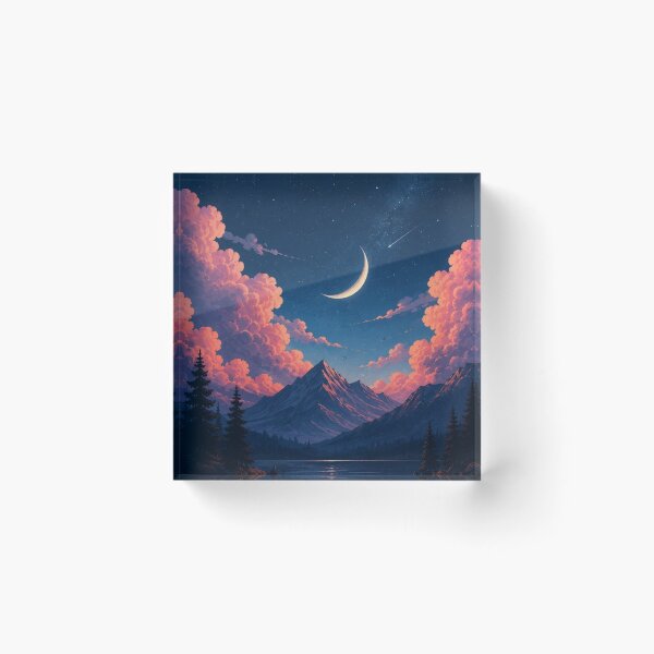 Item preview, Lofi Starry Night Mountain Lake Aesthetic Dreamy Celestial Moon designed and sold by LYAN-STORE.