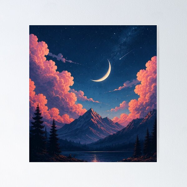 Item preview, Lofi Starry Night Mountain Lake Aesthetic Dreamy Celestial Moon designed and sold by LYAN-STORE.