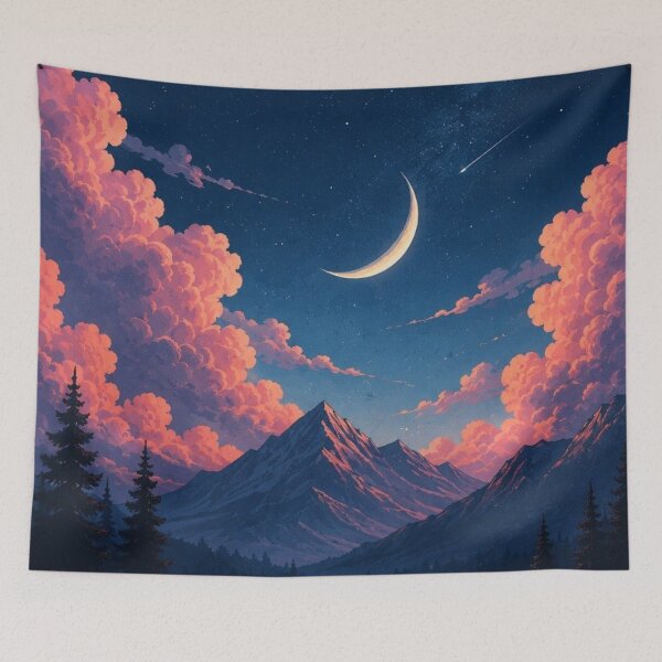 Item preview, Lofi Starry Night Mountain Lake Aesthetic Dreamy Celestial Moon designed and sold by LYAN-STORE.