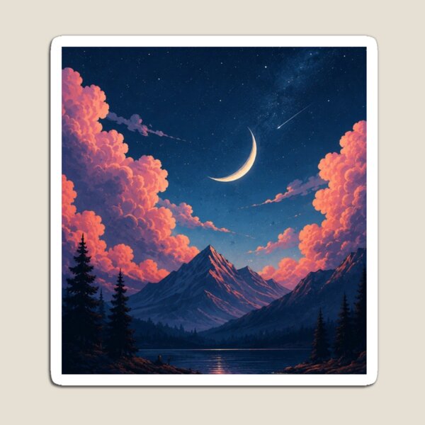 Item preview, Lofi Starry Night Mountain Lake Aesthetic Dreamy Celestial Moon designed and sold by LYAN-STORE.