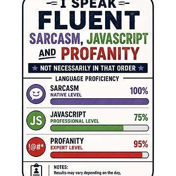 Artwork thumbnail, Fluent in Sarcasm, JavaScript and Profanity Sticker by InkPixell