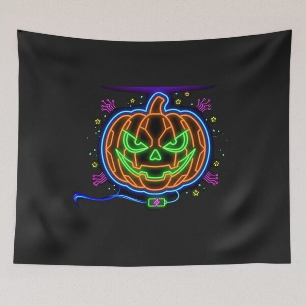 Item preview, Cyberpunk Neon Jack O Lantern Pumpkin - High Contrast Halloween Die Cut Sticker designed and sold by alalame.