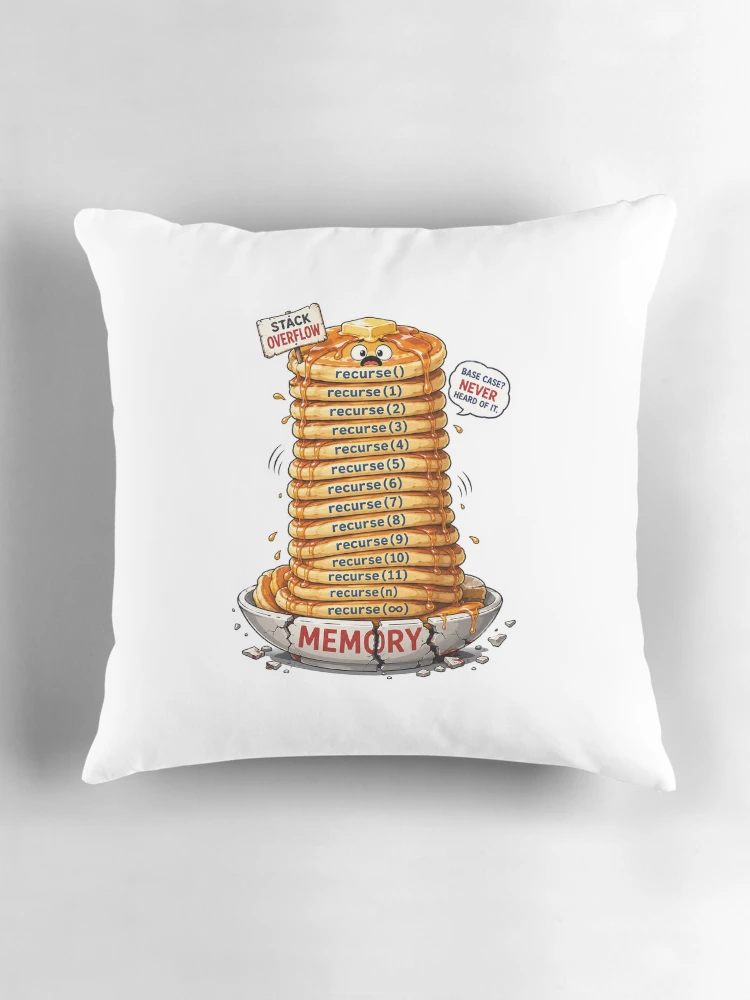 Thumbnail 3 of 4, Pillow, Stack Overflow Pancakes – Recursive Programmer designed and sold by InkPixell.