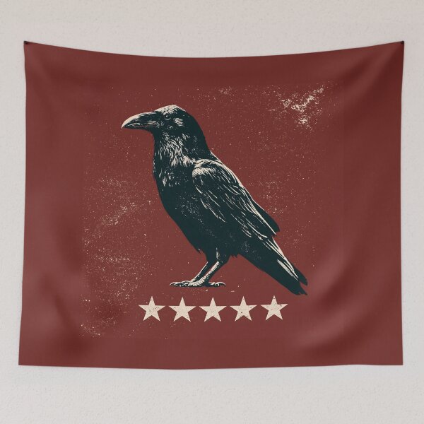 Item preview, Black Raven 5 Stars Emblem Logo On Red Background designed and sold by GrinGalore.