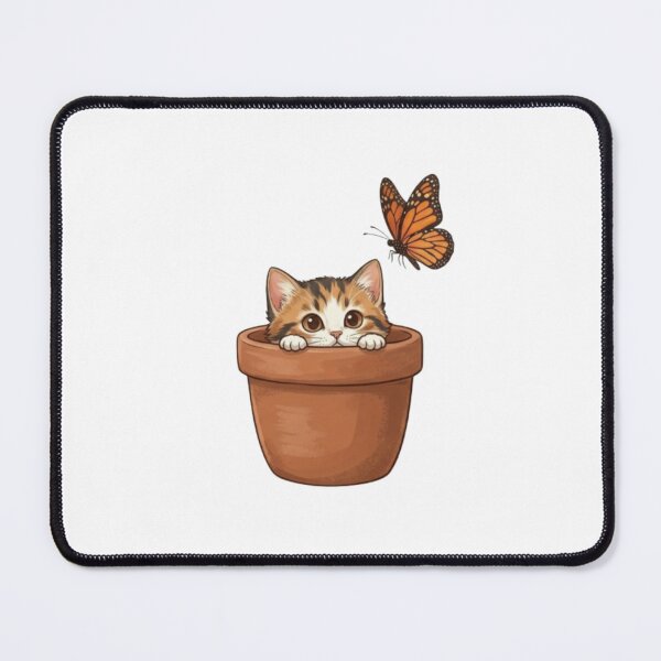 Item preview, Cute Kitten Peeking from Flower Pot with Butterfly designed and sold by Artgirldhanya.