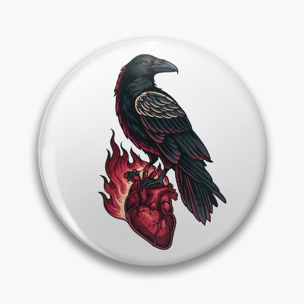 Item preview, Black Raven Emblem Logo Red Flame Heart Tattoo Art designed and sold by GrinGalore.
