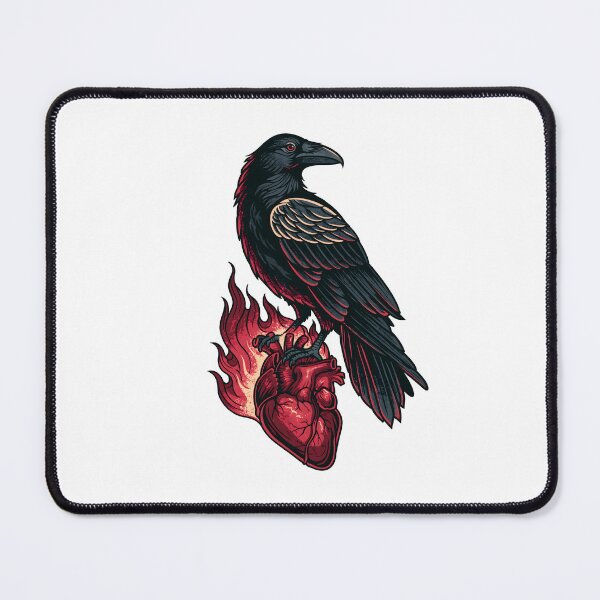 Item preview, Black Raven Emblem Logo Red Flame Heart Tattoo Art designed and sold by GrinGalore.