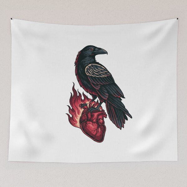 Item preview, Black Raven Emblem Logo Red Flame Heart Tattoo Art designed and sold by GrinGalore.
