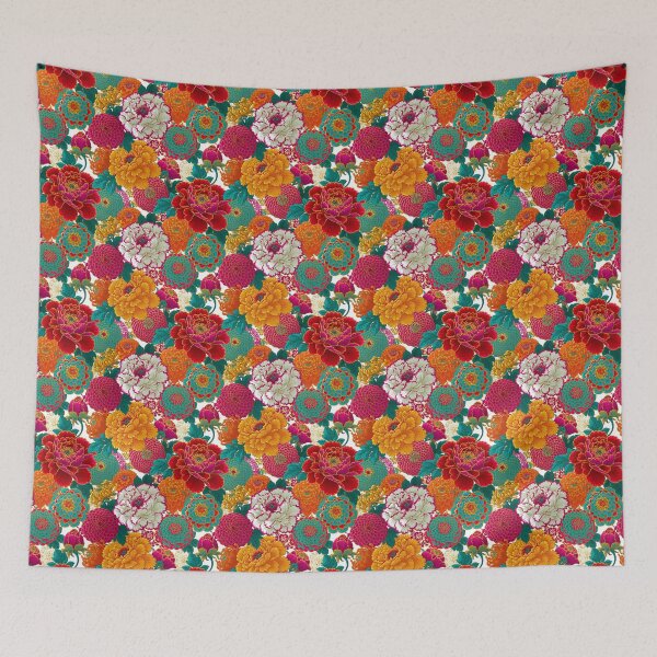 Item preview, Eclectic Mixed Size Floral Pattern With Teal And Orange designed and sold by igraphixart.