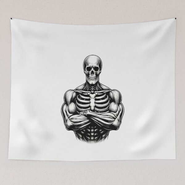 Item preview, Strong Skeleton Skull Graphic T-Shirt | Gothic Halloween Gym Design designed and sold by ArcadeLens Studio.