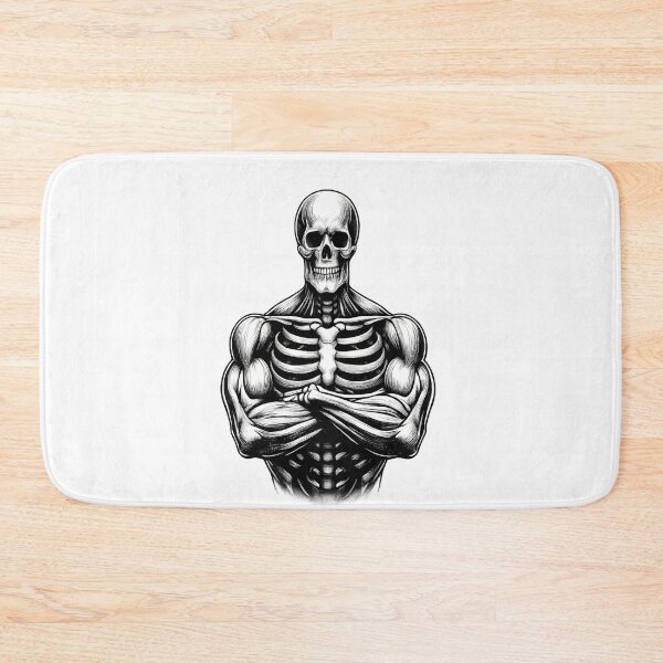 Aperçu de l'œuvre Strong Skeleton Skull Graphic T-Shirt | Gothic Halloween Gym Design créée et vendue par ArcadeLens Studio.