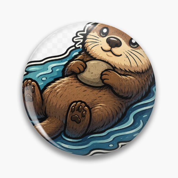 Item preview, Cute Otter Hugging Rock Funny Vintage Badge Sticker designed and sold by RedRubyBubble.
