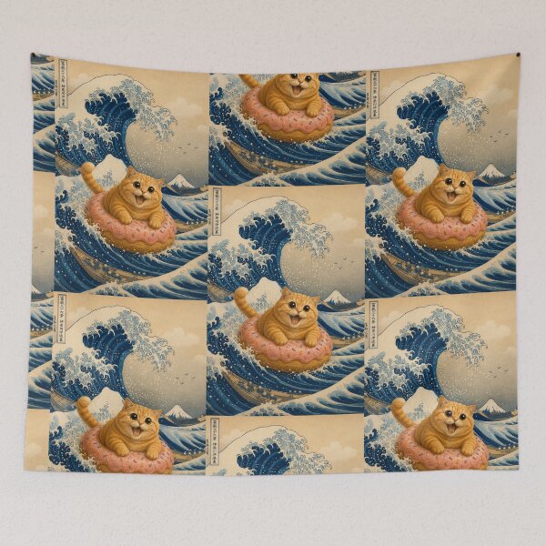 Item preview, Funny Chonky Ginger Tabby Great Wave Dreamscape designed and sold by Mindworx21.