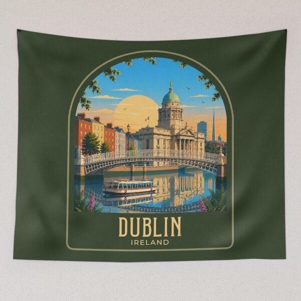 Item preview, Dublin Vintage Travel Illustration designed and sold by HomeLivingCo.