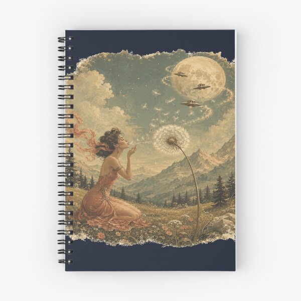 Item preview, Dandelion Orbit Surreal Moon UFO Alpine Meadow Art designed and sold by POD DYNASTY | Original Print On Demand T-Shirt Graphics.
