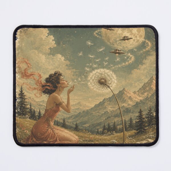 Item preview, Dandelion Orbit Surreal Moon UFO Alpine Meadow Art designed and sold by POD DYNASTY | Original Print On Demand T-Shirt Graphics.