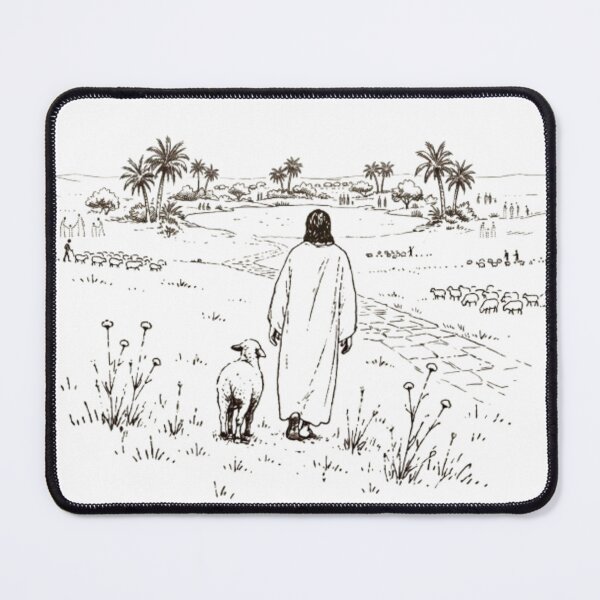 Item preview, Jesus Walking with a Lamb – Peaceful Biblical Sketch of the Good Shepherd designed and sold by RaresS.