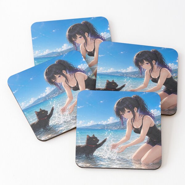 Item preview, Koshin & Kuroneko -Playing in the water at the beach- designed and sold by KOSHIN-NO-KAZE.