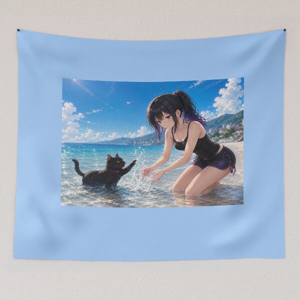 Item preview, Koshin & Kuroneko -Playing in the water at the beach- designed and sold by KOSHIN-NO-KAZE.