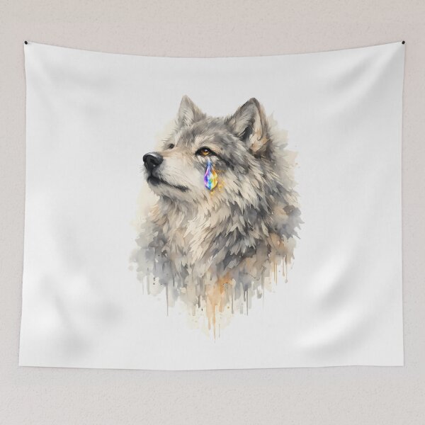 Item preview, Emotional Rainbow Tear Wolf | Watercolor Majestic Crying Wolf Art designed and sold by AbderraimArt.