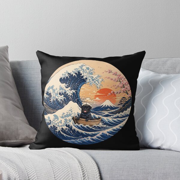 Item preview, Funny Black Pug Captain Japanese Kanagawa Wave Japan Boat Mom Dad Kids designed and sold by FurryHavenPH.