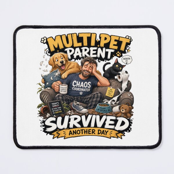 Item preview, Multi Pet Parent Survived Another Day Funny Kawaii T-Shirt Sticker designed and sold by Ashley critters.
