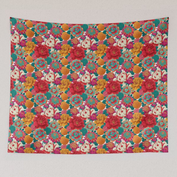 Item preview, Dense Vibrant Boho Floral Pattern With Red And Teal Peony designed and sold by igraphixart.