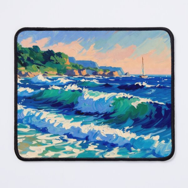 Item preview, Vibrant Impasto Ocean Wave Sailboat Coastal Landscape designed and sold by Nexus Space.