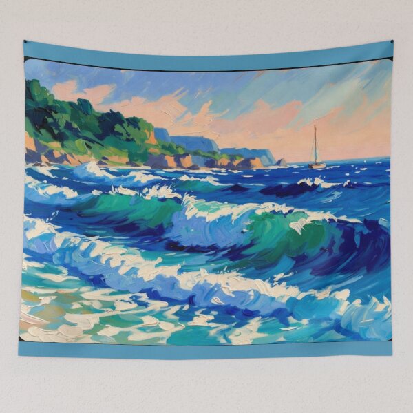 Item preview, Vibrant Impasto Ocean Wave Sailboat Coastal Landscape designed and sold by Nexus Space.