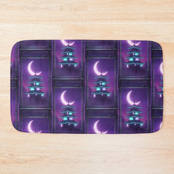 Item preview, Cyberpunk pagoda silhouette neon moon window designed and sold by Itsheartshop.