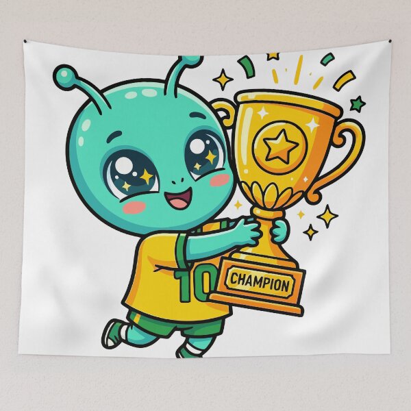 Item preview, Cute Alien Champion Gold Trophy Soccer Cartoon designed and sold by dvsarts26.