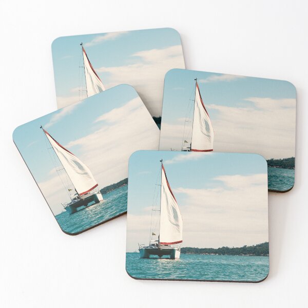 Item preview, White Catamaran Sailing on Turquoise Waters off the Coast of Brazil designed and sold by ThaCriações.