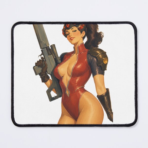 Item preview, Cyber Sniper Pinup – Retro Sci-Fi Heroine Vintage Art designed and sold by Cosplayvintage.