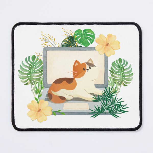 Item preview, Cute Calico Cat On Laptop Botanical Illustration designed and sold by StoriesInGrain.