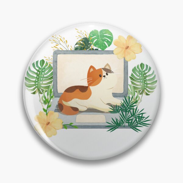 Item preview, Cute Calico Cat On Laptop Botanical Illustration designed and sold by StoriesInGrain.