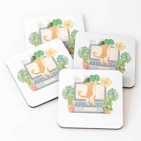 Item preview, Cute Orange Cat Stretching On Laptop Illustration designed and sold by StoriesInGrain.