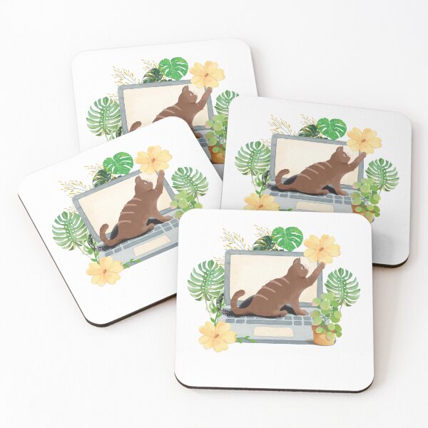 Item preview, Cute Brown Tabby Cat On Laptop Illustration designed and sold by StoriesInGrain.