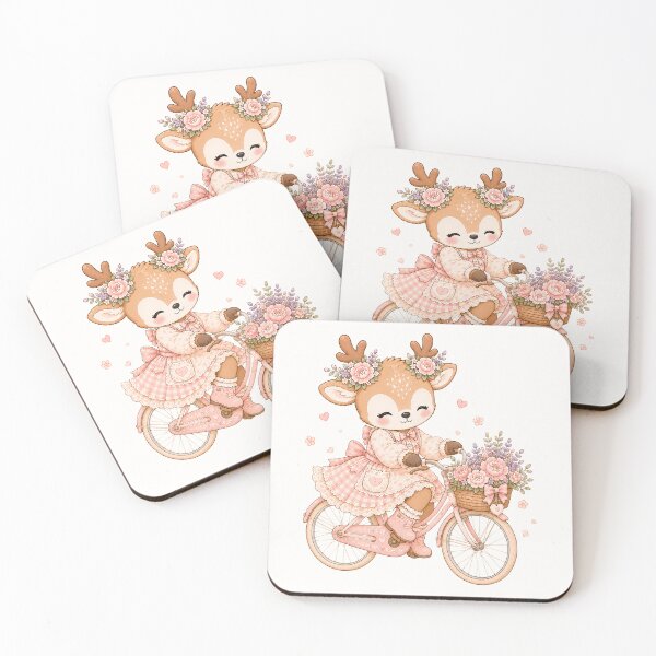 Item preview, Cute Reindeer Riding Bicycle | Kawaii Floral Deer Cottagecore Spring Bicycle Art designed and sold by looplandger.